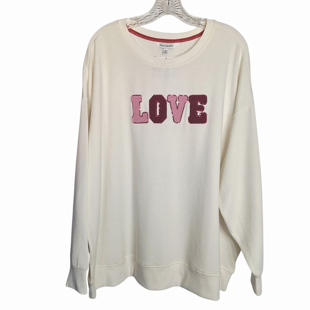 Emily Daniels Love Sweatshirt Pink Sparkle Cozy Comfort Leisure Lounge 2X Womens